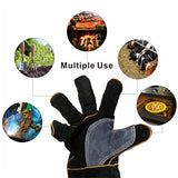 KIM YUAN Guantes de piel resistentes al calor y al fuego, con costuras de kevlar, guantes perfectos para chimenea, estufa, horno, parrilla, soldadura, barbacoa, mig, soporte para olla, manipulación de animales (16 pulgadas)