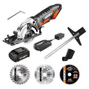 WORX WX523L.2 Sierra circular inalámbrica de 20 V 1.5 Ah con 3 hojas de sierra, batería y cargador incluidos