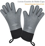 Guantes de Silicona para Cocina - Guantes para Parrilla de Barbacoa de Horno - Guantes Silicona y Algodón de Doble capa Resistente al Calor y Antideslizantes - para Asar a la Parrilla|Cocinar|Hornear (Negro)