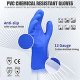 6 pares de guantes resistentes con revestimiento de PVC resistentes a los productos químicos, 10.5 pulgadas, guantes de trabajo de seguridad, reutilizables, protección ácida, alcalina y aceite, antideslizante, grande (L, 6 pares)