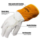 BEETRO Guantes de soldadura, soldador Tig de piel de cabra con cuero de vaca extra largo, resistente al calor/fuego, barbacoa/almacén/resistente/guantes de manejo de animales, extremadamente suaves y flexibles, 1 par