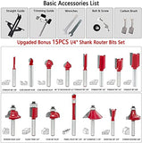 TwoWin Herramienta de enrutador de actualización de 110 V 800 W compacta eléctrica para carpintería + brocas de enrutador con punta de carburo (15 piezas) con vástago de 1/4 pulgadas