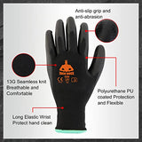 Jack Boss 12 guantes de trabajo de seguridad para hombres y mujeres con agarre recubierto de poliuretano en la palma y los dedos, guantes de trabajo sin costuras para trabajos ligeros, jardinería