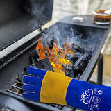 Guantes de soldadura de cuero premium | Guantes de soldadura resistentes al calor | Guantes de soldadura Mig | Horno-Grill-Chimenea-Horno-Stove-Tig-Welder-BBQ-Coal Forge Glove | 16 pulgadas de manga extra larga Kevlar Stitch