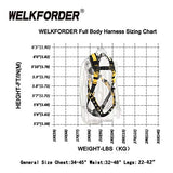 Welkford Arnés de seguridad industrial de protección contra caídas con hebillas para la lengua en la pierna, soporte para la almohadilla de hombro compatible con ANSI equipo de protección personal de cuerpo completo