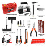 AWELTEC Kit de compresor de aire para automóvil - Inflador de neumáticos portátil de doble cilindro DC 12V para trabajo pesado con kit de tapón de neumáticos y herramientas para motocicletas, bicicletas, juguetes, cojín de aire, pelota, botes de goma, etc