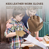 Guantes de trabajo de cuero genuino para niños, guantes de jardinería para niños de 2 a 11 años, perfectos para niños, jardín, patio, al aire libre (Medium, 1 Pairs Khaki)