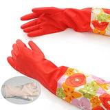 Cocina goma limpieza guantes con forro interior hogar Thickening PU Guante de látex de lavado impermeable 2 pares