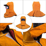 Máscara de soldadura de cuero, capucha de soldador de cuero, casco de soldador con lente de filtro de oscurecimiento automático, casco de soldadura de gorra de trabajo, amarillo (cara completa + cobertura de hombro del cuello)