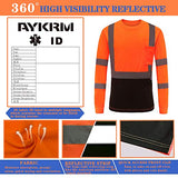 AYKRM Camiseta de seguridad reflectante de alta visibilidad de manga larga (XS-6XL), Naranja, Medium