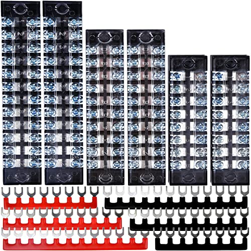 Bloques de terminales de circuito de tierra, 12 unidades/6 juegos de 8+10+12 posiciones, 600 V, 15 A, barra de camión de doble fila, alambre de amplificador, kit de bloque de terminales de tornillo con cubierta de 400 V, tira preaislada para proyectos peq