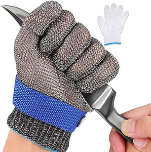 Guantes de protección de seguridad, Guantes resistentes a cortes de calidad alimentaria, Guantes de trabajo de malla de acero inoxidable, Guantes de seguridad de trabajo resistentes a cortes y rasgones de grado 5 (1 Pieza)