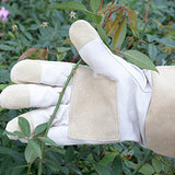 HANDLANDY Guantes largos de poda para hombres y mujeres, guantes de jardinería de piel de cerdo, guantes de jardinería transpirables y duraderos (S, beige)