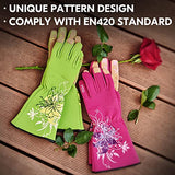 Vgo Guante de jardinería para mujer, Guantes de jardín para escamondar de cuero sintéticas con mangas largas para mujer (1Par, Violeta, S/CH, SL7445)