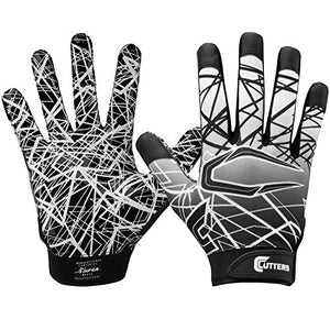 Cutters Guantes de fútbol antideslizantes para el día del juego, para jóvenes y adultos, guante receptor con agarre de silicona de alta adherencia, soporte superior y protección para todas las edades, guantes de fútbol, 1 par, color negro