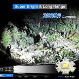 Goreit Linternas de alto lúmenes recargables, 20000 lúmenes XHP70.2 LED linterna USB súper brillante, linternas de mano de alta potencia para emergencias camping, IP67 impermeable, con zoom